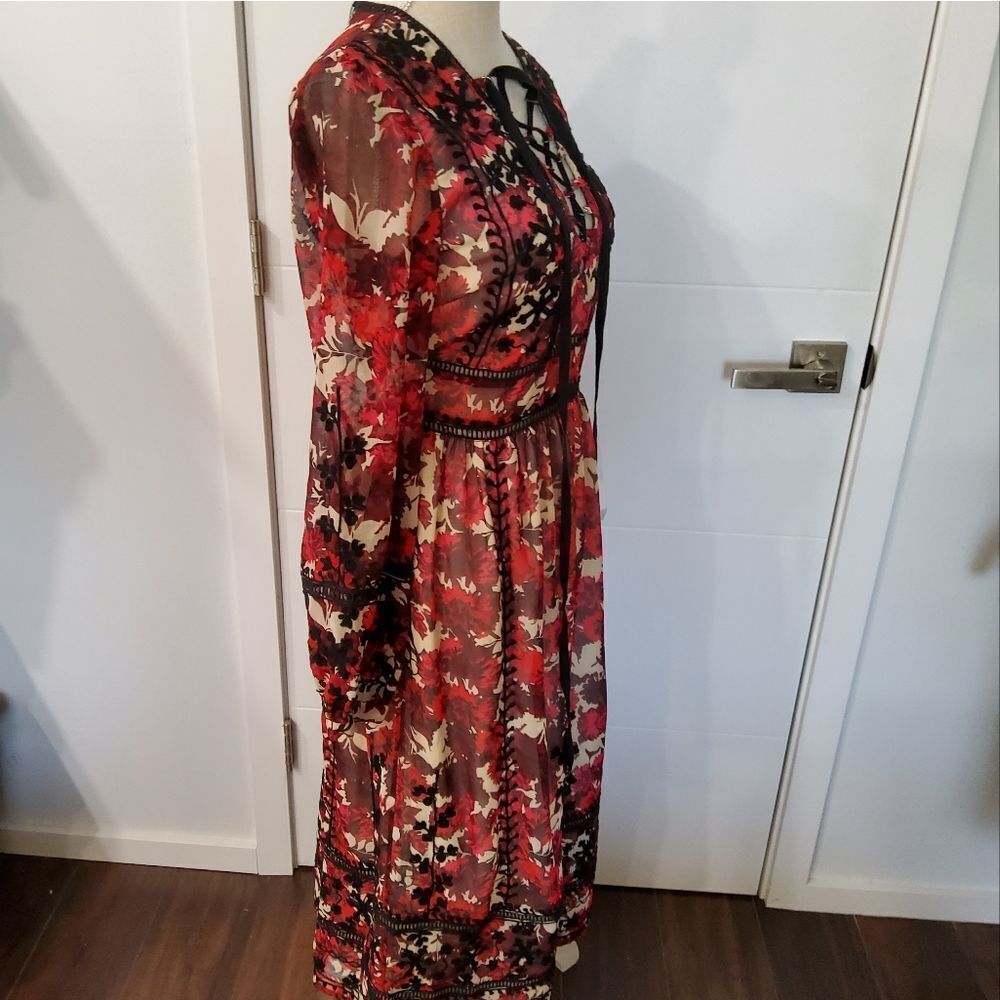 TopShop Boho Floral Print Embroidered Midi Dress Size 4 - Picture 4 of 14